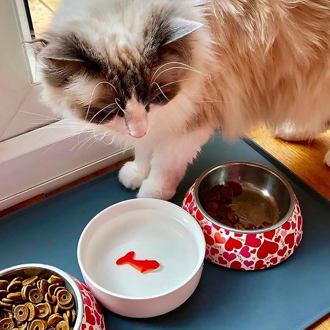 Suck UK Cat Bowls - Fish Bowl - Cat Water Bowl - Funny Animal Accessories - Ceramic Dish - Novelty Pet Supplies - Pets Prank Gift - Animal Owner Gifts - 3D Hand Painted Goldfish - Pet Humor - White