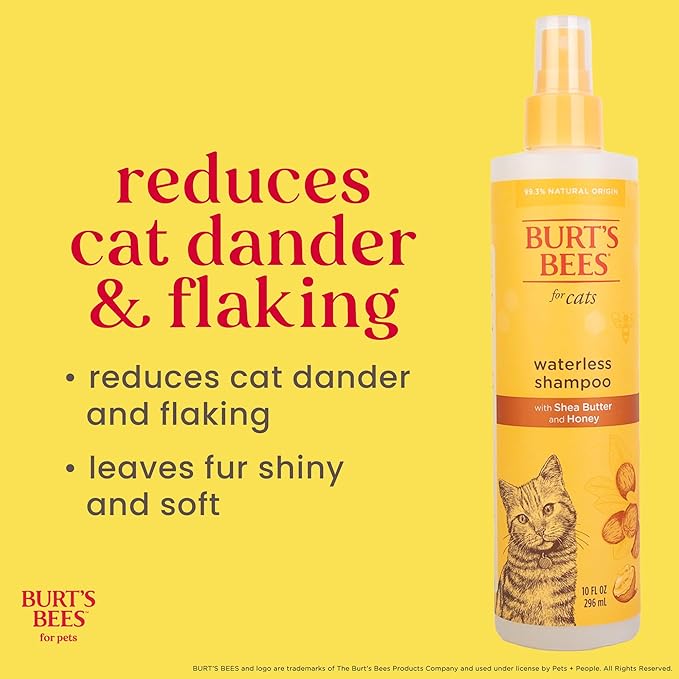 Burt's Bees for Pets Waterless Cat Shampoo Spray, No-Rinse Cat Dry Shampoo with Shea Butter & Honey for Gentle Cleaning Between Baths, pH Balanced, No Harsh Detergents, 10 Fl Oz - 6 Pack