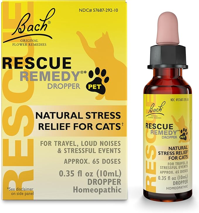 Rescue Remedy Pet Dropper for Cats - 10 mL - Stress & Tension Support for Cats with Bach Natural Flower Essences - Sedative-Free, Homeopathic Liquid Formula - For All Breeds, Ages & Weights