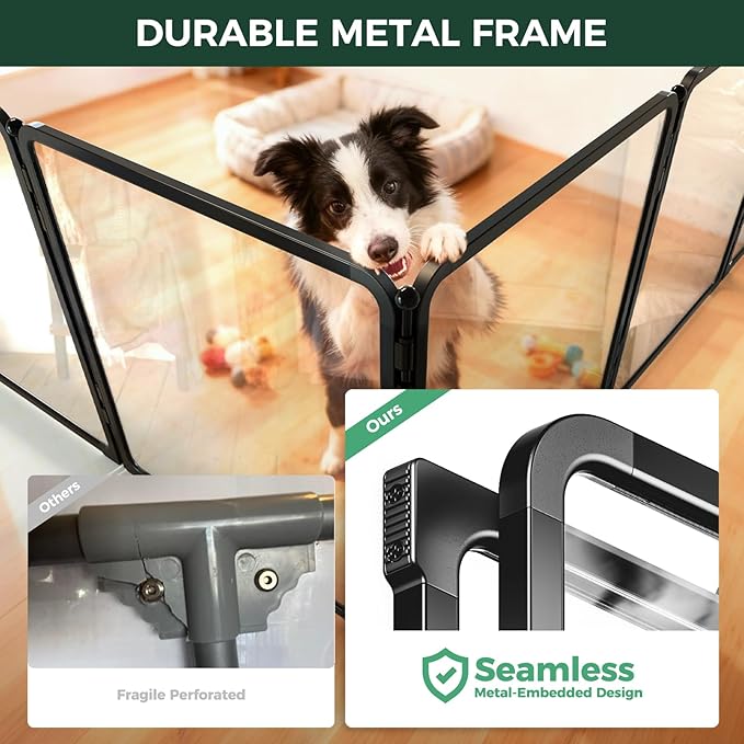 FXW AuraSpace Pro Metal & Acrylic Indoor Dog Playpen, All-Acrylic Clear Heavy-Duty Design, 32" Height 6 Panels for Small and Medium Dogs, Black│Patented