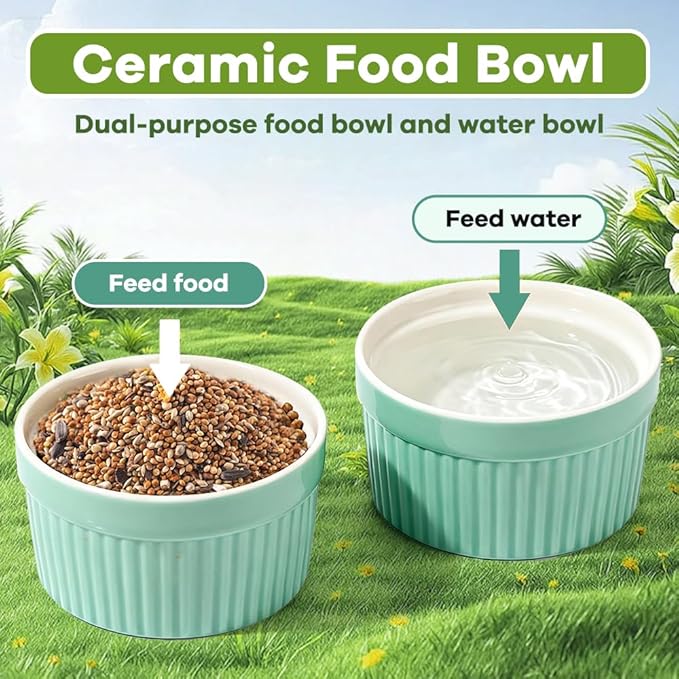 Bird Feeder for Cage Bowl, Ceramic Parrot Feeding Cups - Automatic Easy to Clean & Install, Dishwasher Safe Small Animal Food Water Bird Dish for Parrots, Cockatiels, Canaries