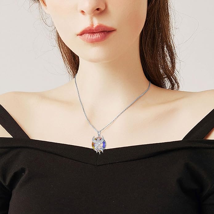 KZX Cat/Dog/Phoenix/Eagle/Whale/Shark/Puffin/Starfish/Chicken/Butterfly/Owl/Bee/Frog/Seahorse Necklace Sterling Silver Animal Pendant Jewelry Gift for Women