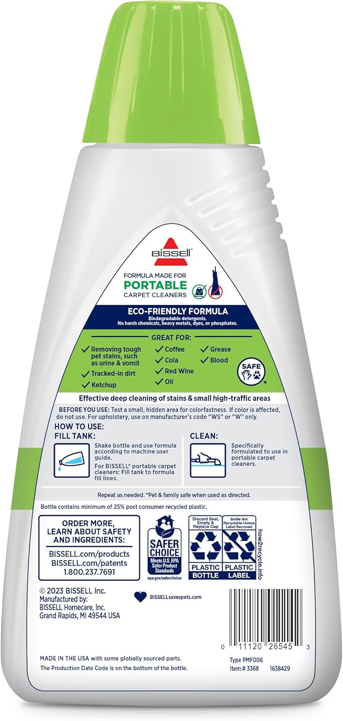 Bissell Simply Spot & Stain Portable Carpet Cleaner Formula,32 oz,3368,(Pack of 2)