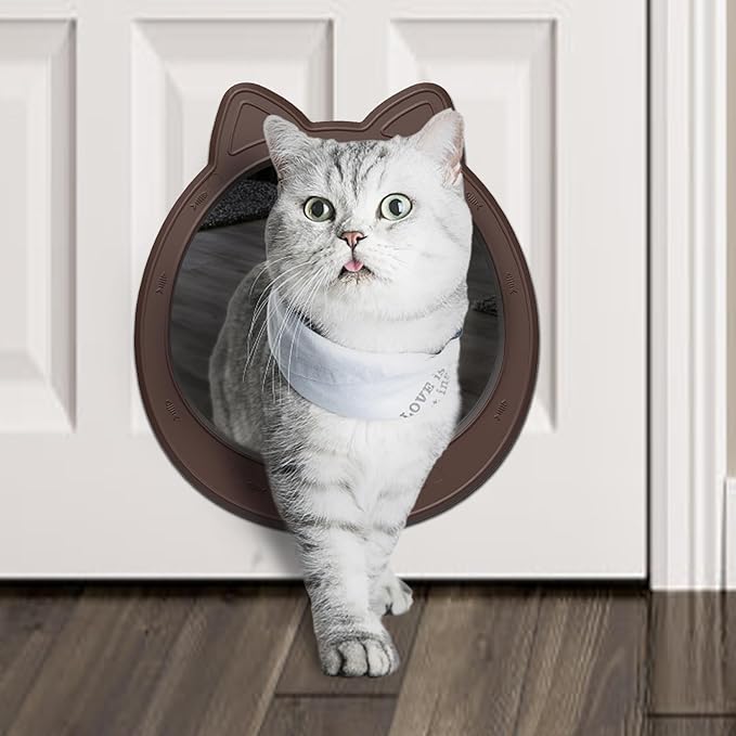 Cat Door Interior Door - Coffee Warm Classic, Large No-Flap Pet Door for Cats Up to 22 LBS, Easy DIY Setup, No Training