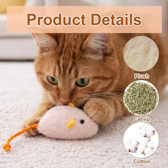 Catnip Mouse, Interactive Plush for Indoor Cats, 18 pcs Multi-Cat Household Entertainment, Natural Hunting Instinct Activation, 7 Color Assortment