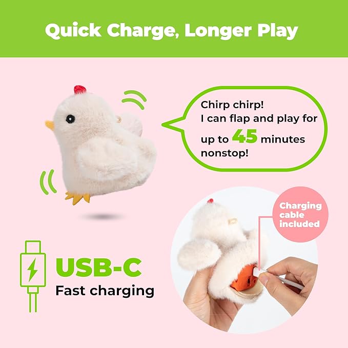 Catify Best Pet Supplies Flapping Duckling, Chick & Bird Cat Toy - Motion-Activated Wings, Realistic Chirps, Catnip-Infused Plush, USB-Rechargeable, Indoor Cats & Kittens, Self-Play Enrichment - Beige