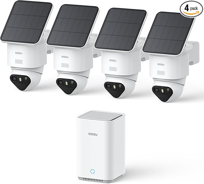 aosu T2 Ultra 4K Security Cameras Wireless Outdoor, 4 Cam Kit, Smart Home Security System with TrueColor Night Vision, AI Recognition & 360° Motion Tracking, Solar Power, Expandable 1TB Local Storage