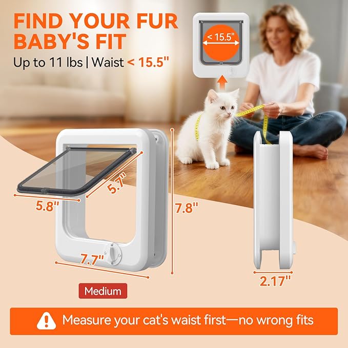 LIBBEPET Cat Door Interior Door, Push & Turn 4-Way Lock Indoor Cat Doors, Reinforced ABS Frame Pet Doors for Cats Up to 11 lbs, Easy DIY Installation for Interior and Exterior Doors, Medium