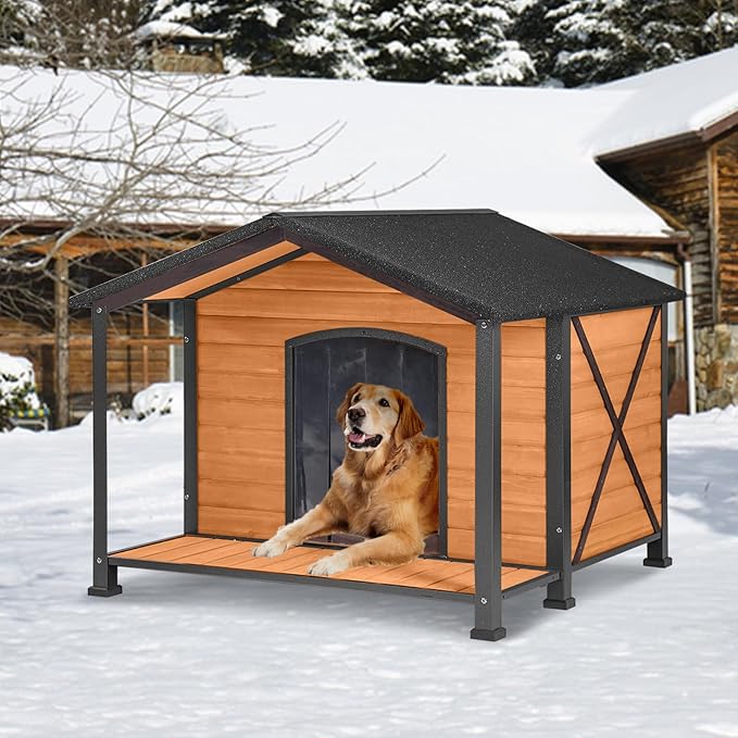 GUTINNEEN Extra Large Heated Dog House XXL Insulated Dog House Outdoor Weatherproof Dog Kennel with Safe Heated Pad, Chew-Proof Metal Frame and 6-Sided Thermal Liner for Medium to Large Dog Breeds