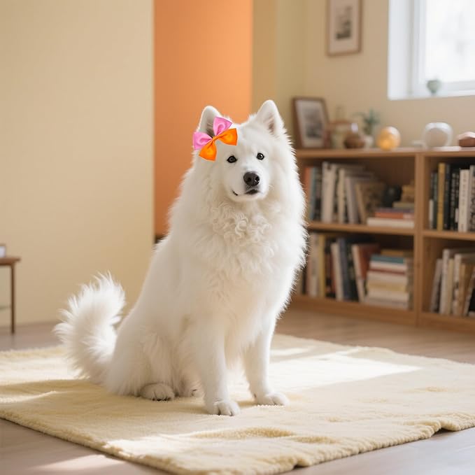 24PCS Big Dog Hair Bows with Rubber Band for Large Dog Long Hair Girl Boy Male Female Bowknot Grooming Accessories