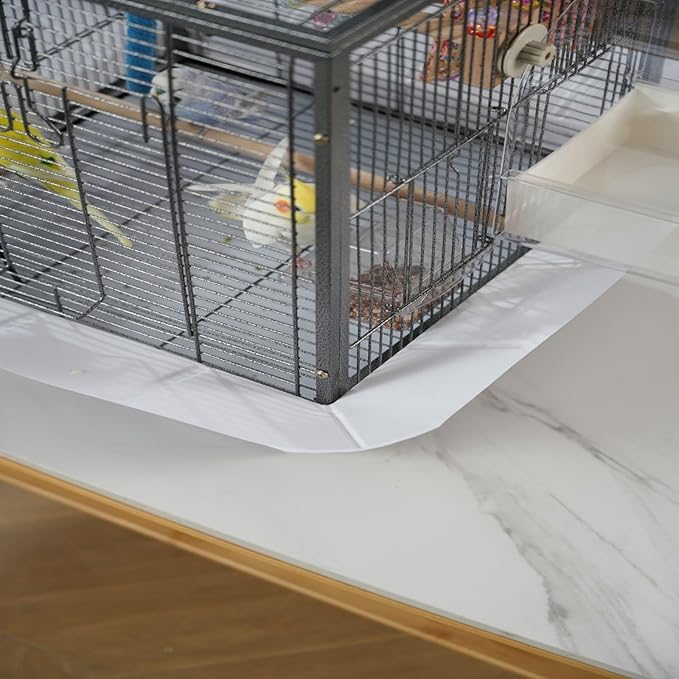 Spacious Metal Bird Cage with Pull-Out Tray, Carry Handles, Transparent Cups, Wooden Perches, Easy to Clean Bird Cage for Parakeets, Canaries, Cockatiels, Lovebirds, Conures, Budgies, 45x45x60cm