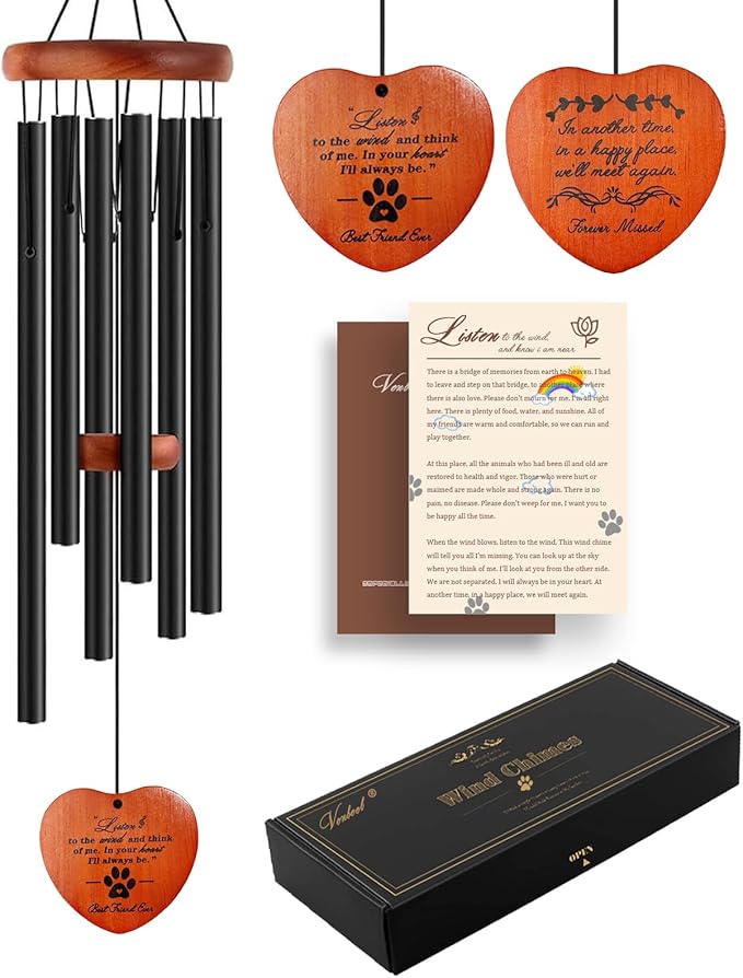 Dog Memorial Gifts, Pet Memorial Gift, 28" Black Dog Memorial Wind Chime, Pet Loss Remembrance Passing Away Gift