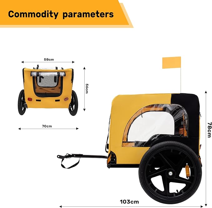 2-in-1 Dog Bike Trailer & Pet Carrier with Quick-Release Wheels, Foldable Steel Frame & Non-Slip Floor, 88 lbs Capacity for Medium/Small Dogs, Compatible with 20"-29" Bicycles