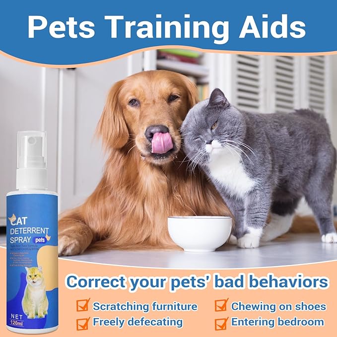 Cat Deterrent Spray, Cat Repellent Spray for Indoor Outdoor Use, No Chew Spray for Dogs & Cats, Cat Scratch Furniture Protector, 120 ML