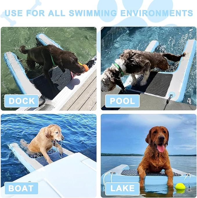 Inflatable Dog Water Ramp, Non-Slip Floating Dock Ladder for Pools, Boats & Lakes, Pool Ramp for Dogs Up to 200 Pounds, Light Blue
