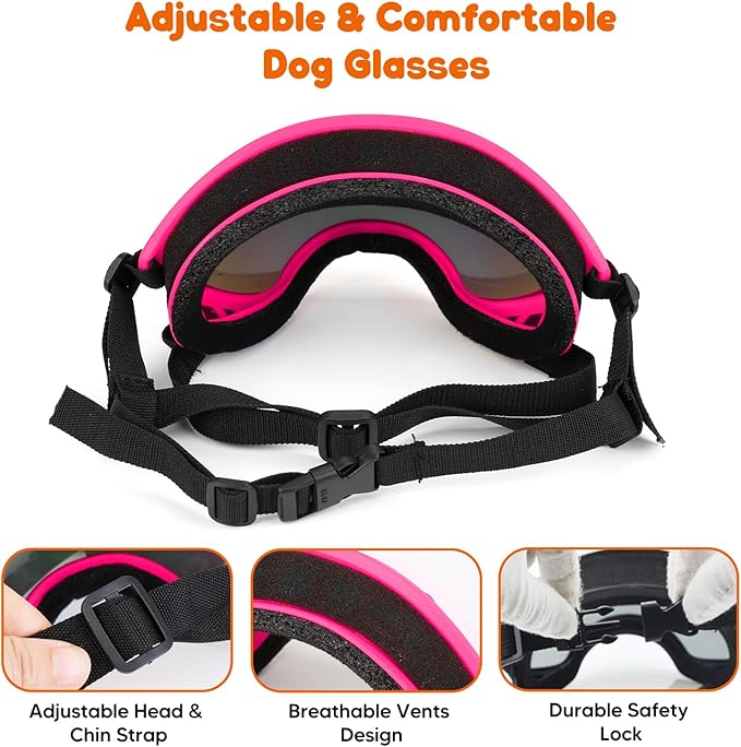 Dog Goggles,UV Protection Dog Sunglasses for Medium-Large Breed,Dogs Eye Protection with Adjustable Strap (Pink)