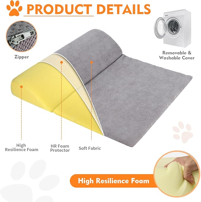 Dog Bolster Pillow with High Resilience Foam, Headrest for Medium Small Dogs, Benefit for Cervical Vertebra and Neck, Easy to Carry, Machine Washable Cover＆Easy to Clean