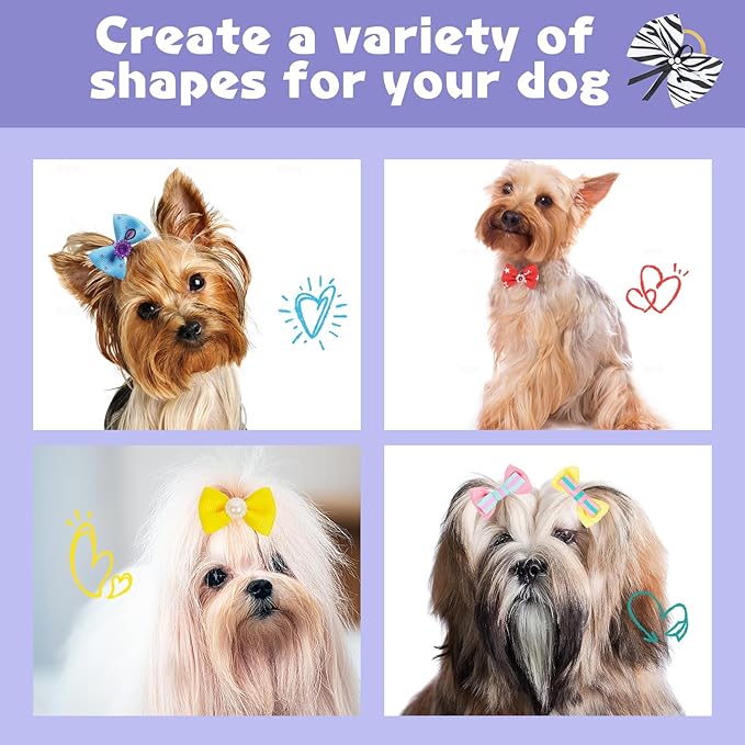 Chenkou Craft Random of 20pcs Puppy Yorkie Dog Hair Bow With Rubber Band Rhinestone Pet Grooming Products Mix Colors Varies Patterns Pet Hair Bows Dog Accessories