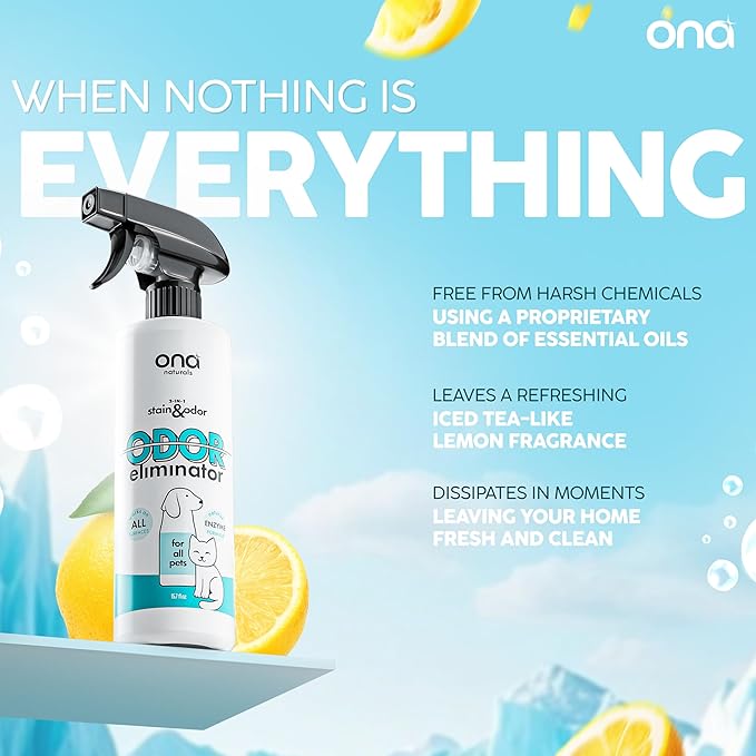 ONA Pet Stain & Odor Eliminator Enzyme Cleaner Spray - Dog & Cat Urine Remover & Deodorizer for Home, Carpet, Furniture & Hardwood Floor - Professional Strength Pet Urine Stain Remover (16oz)