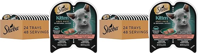 Sheba Perfect Portions Kitten Wet Food,Pate Cat Food Wet Entree,Salmon Recipe,2.6 oz. Twin-Pack Trays (,48 Servings),24 Count (Pack of 2)