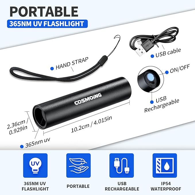 UV Flashlight USB Rechargeable, 365nm Black Light (3 PACK), Mini & Powerful Ultraviolet Flashlight Portable Detector for Pet Urine, Cat Dog Stains, Scorpion, Bed Bug