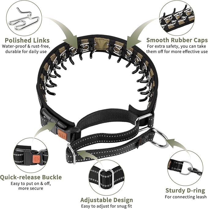 Mayerzon Martingale No Pull Collar for Medium Large Dogs German Shepherd Doberman Pitbull, Patented Anti Pull Correction Dog Collar for Walking Training, Reflective, Adjustable, Hidden(M/L, Black)