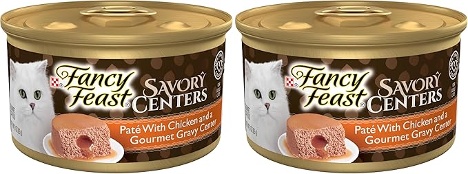 Fancy Feast Purina Savory Centers with Chicken Wet Cat Food Pate with Gourmet Gravy Center - 3 oz. Cans,(Pack of 48)