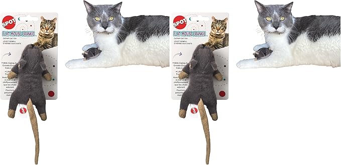 SPOT Flat Mouse Frankie with Catnip - Cat Toy, Fuzzy Mice with Catnip and Crinkle Sound, Perfect Size for Pouncing on, Chasing, Hunting - 5.5in Plush Toys, Assorted Colors (Pack of 2)