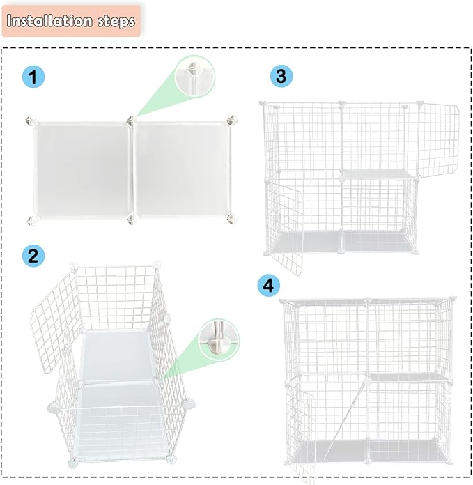2-Tier DIY Cat Cage,Small Animal Indoor Detachable Metal Cage,Cats Kennels Crate Large Exercise Place Playpen Kitten Enclosure with 2 Doors,29.5x15.3x28.7 Inch White