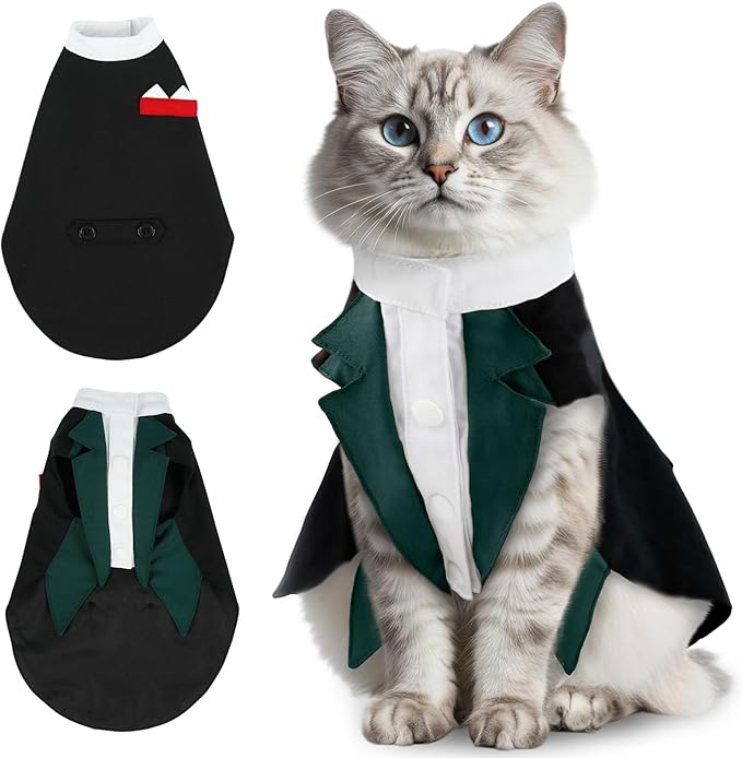 Cat Tuxedo Suit, Stylish Cat Tuxedo Outfit Formal Suit, Kitten Formal Attire Wedding Birthday Onesie Costume for Male Girl Hairless Cats, Pet Fashion Apparel Fancy Clothes, Grey, XL
