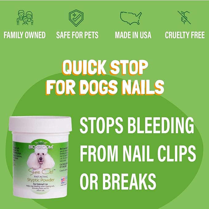 Bio-groom Sure Clot Styptic Powder for Dogs - Stops Bleeding Nails, Fast Acting, Dog Grooming Supplies, Cruelty-Free, Made in USA, First Aid for Dogs - 1.5 oz 2-Pack