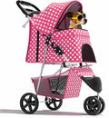 Magshion 3-Wheel Pet Stroller, Foldable Travel Jogger for Small & Medium Dogs & Cats (Up to 33lbs), Lightweight Carrier with Breathable Mesh Cover, Cup Holder & Storage Basket, Hot Pink Polka Dots