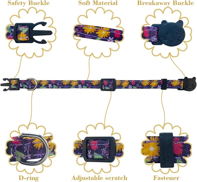 SuperBuddy Cat Collars Breakaway with Bell - 2 Pack Cat Safety Collars for Boys & Girls - Safety Buckle Kitten Collar for Pet Supplies,Stuff,Accessories