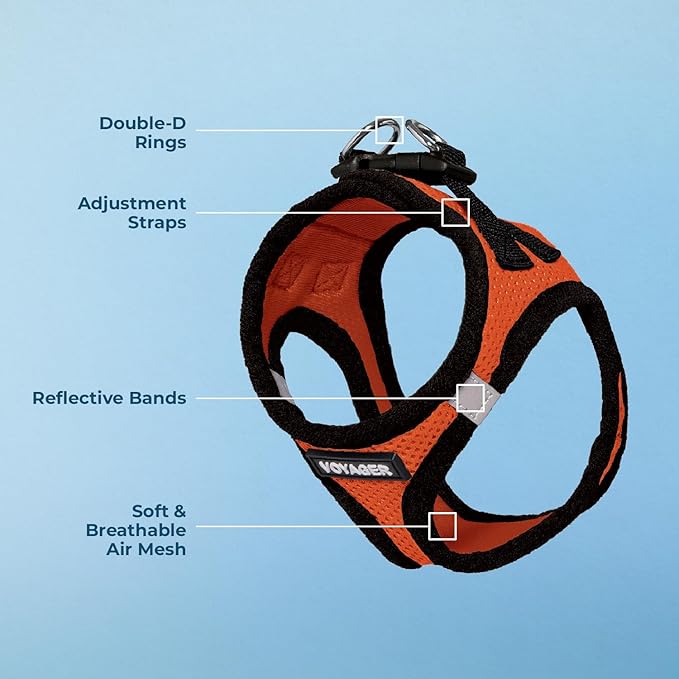 Best Pet Supplies Voyager Step-in Air Harness - All Weather Mesh, Reflective, No Pull Harness for Dogs, Cats - Secure with Hook & Loop Fastener, Buckle, Double D-Rings - Orange/Black Trim, S