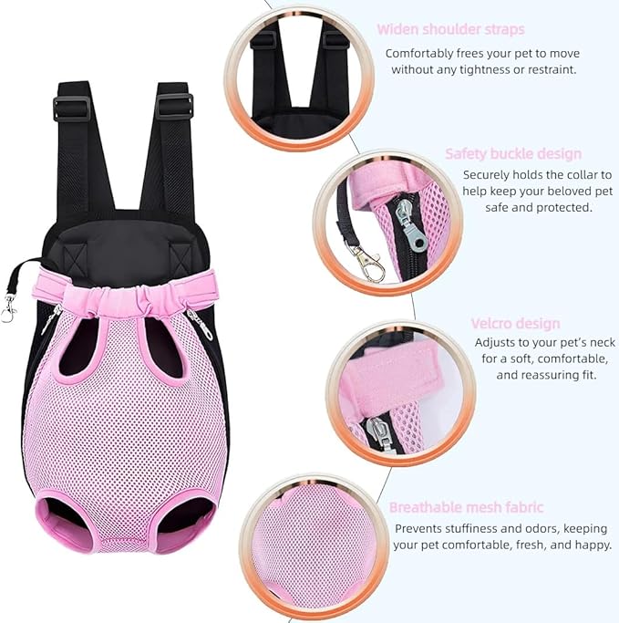 Pet Dog Carrier Backpack, Portable Breathable Mesh Chest Carrier, Polyester Woven Double Shoulder Pet Bag for Outdoor Adventures (Pink, X-Large)