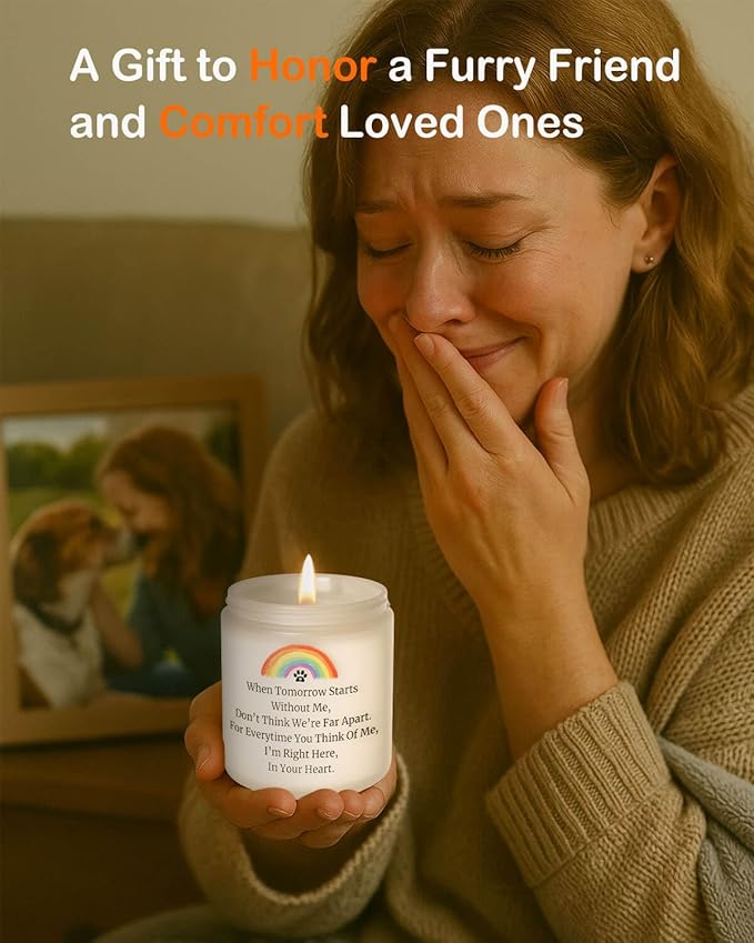 Dog Memorial Gifts for Loss of Dog, Pet Memorial Gifts, Sympathy Gift for Pet Loss with Poem, Rainbow Bridge Remembrance Candle, Passed Away Condolence Present for Pet Lovers, Cat Dog Grief Keepsake