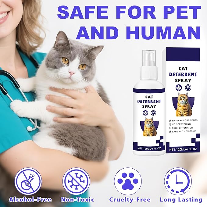 Cat Deterrent Spray丨Cat Repellent Spray for Indoor & Furniture, Anti-Scratch Deterrent for Furniture, Sofas, Rugs, Curtains, Plants,Pet-Safe Formula 4 FL.OZ