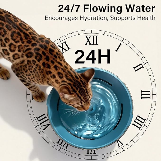 Cat Water Fountain, 74oz/2.2L Ultra Quiet Automatic Water Dispenser for Cats Dogs with Colorful LED Indicator, Water Bowl for Pets with Filter