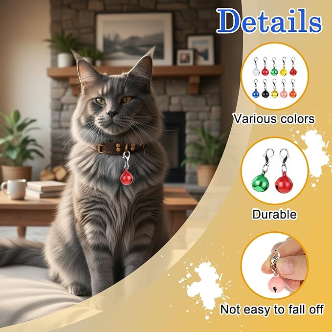 10PCS Extra Loud Cat & Dog Bells, Small Pet Collar Bell Made of Sturdy Metal, Bells for Dog Training to Go Outside, Pet Tracker, Color Pets Bell Gifts Doggy Cat Collar Charms (10 Color)
