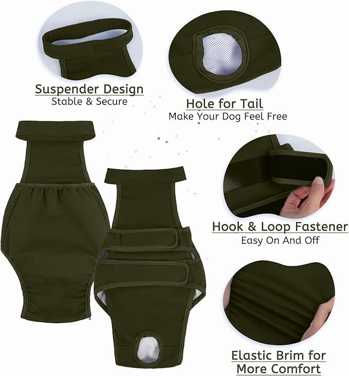 Dog Diapers Female Reusable Washable Period Diaper with Suspender,Adjustable Dog Panties Anti-Harassment, Doggie Diapers for Incontinence, Heat Cycles, or Senior Dogs（XS-XL