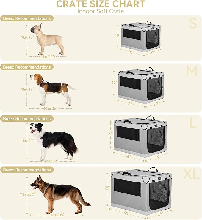 PETSFIT Portable Dog Crate for Medium Dogs, – 30" Soft Dog Travel Crates with Lockable Zippers & Thicken Mat, Adjustable Patented Spiral Steel Frame, Collapsible Kennel for Indoor & Outdoor