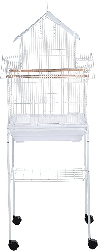 YML 5844 3/8" Bar Spacing Pagoda Bird Cage with Stand, 18" x 14"/Small, White