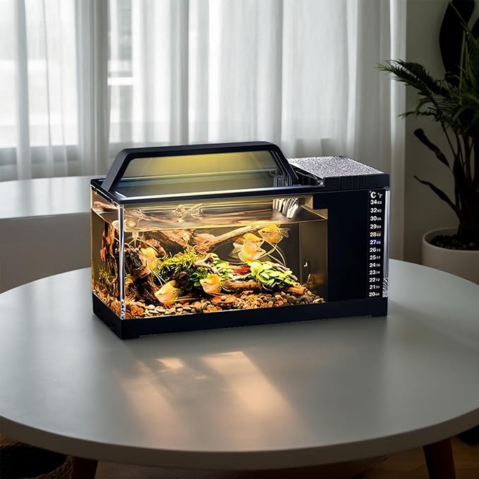 Aquarium Starter Kit - Home Setup Fish Tank Kit, Small LED Filter Bowl | Smart Tabletop Aquatic Tank, Silent Pump Filtration System with Light for Office Desk Room Living Area Display