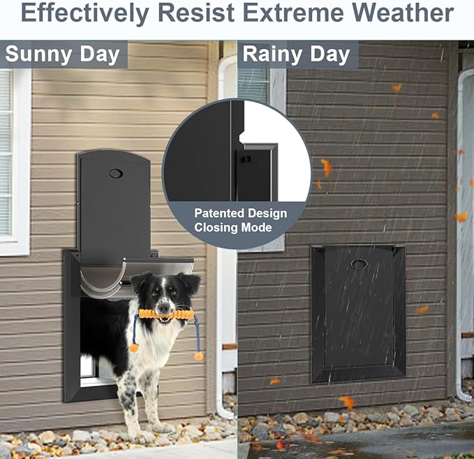 Heavy Duty Dog Door for Wall, Energy Efficient Doggie Door with Aluminum Frame, Telescoping Tunnel, Double Magnetic Flaps and Two Sliding Lock Panels, Easy to Install, Black, Large