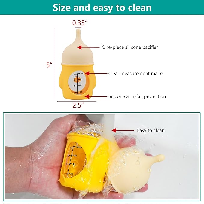Puppy Nursing Bottle Medium/Large 80ml, Silicone Nipple Feeding Bottle for Newborn Puppies (2–6 Weeks), Yellow