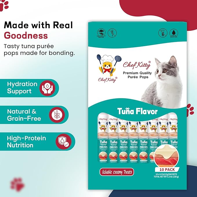 Cat Treats Lickable | Grain-Free Tuna Cat Treats | Creamy Puree Squeeze Ups with Vitamin E & Taurine, Digestible Formula | 0.5 oz. Each Tube, Tuna Flavor | 10 Tubes
