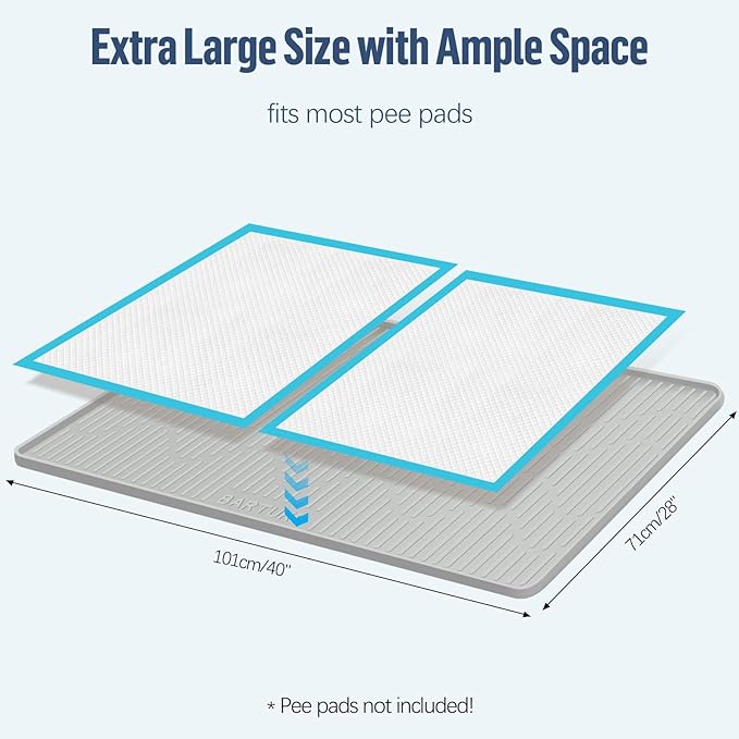 Pee Pad Holder for Dogs, 40" x 28" Extra Large Silicone Pee Tray Mat High Edge, Leak-Proof, No Spill Pet Pad Holder for Puppy, Cat, Rabbit, Training Pads for Floor Protection, No Pee Pads
