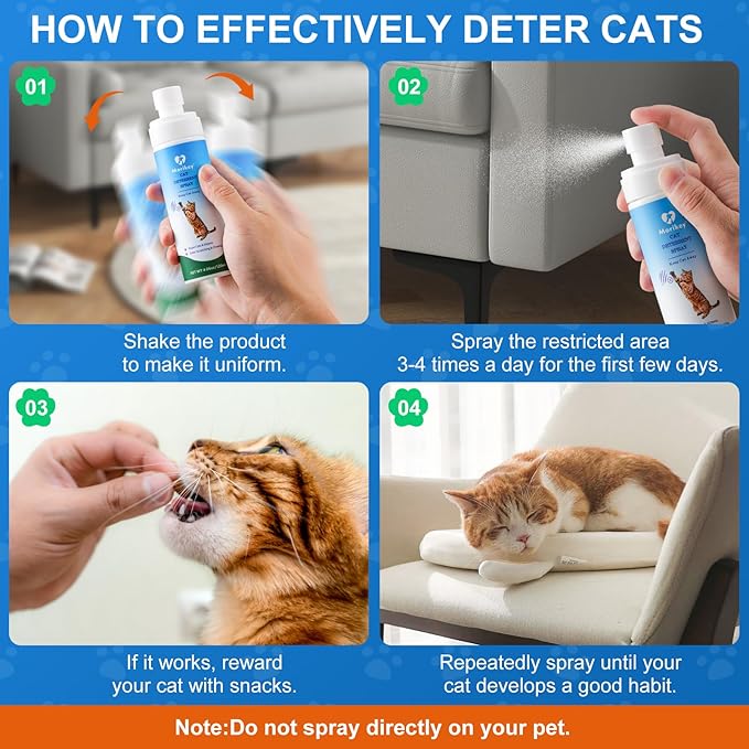 Cat Deterrent Spray, Natural Cat Repellent Spray for Indoor & Outdoor, Anti-Scratch Deterrent for Furniture, Sofas, Rugs, Curtains, Plants, Alcohol-Free, for Kittens and Cats 4.06 Oz