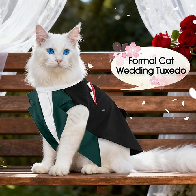 DENTRUN Cat Tuxedo Outfit Formal Suit with Shirt, Fancy Pet Tuxedo Vest for Hairless & Furry Cats, Kitten Wedding Attire Birthday Party Costume Clothes for Cats Only, XS-XXL