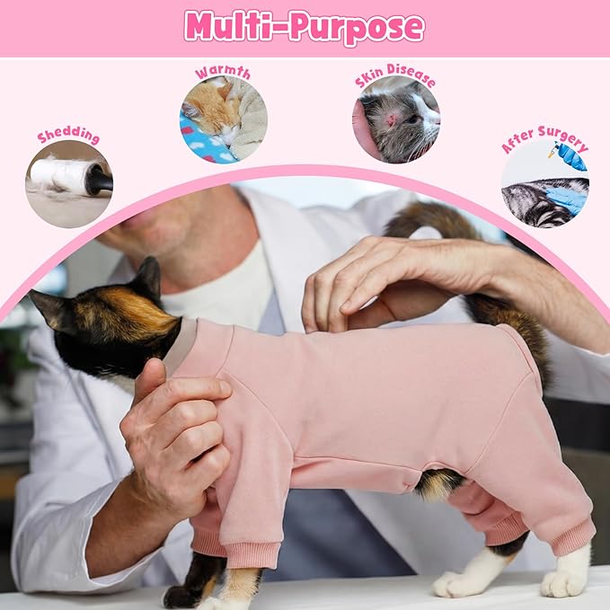 Cat Hair Sticky Onesie, Prevent Hair Loss Cat Pajamas, Long Sleeves Anti-Licking & Skin Disease Recovery Suit for Cats, Sphynx Clothes Costumes Outfits for Pet